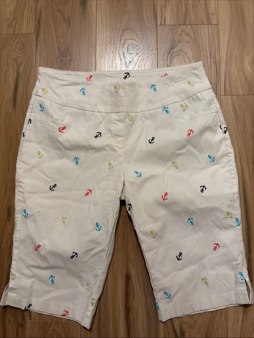 Breezies nautical White Shorts with Multicolor Anchor Embroidery